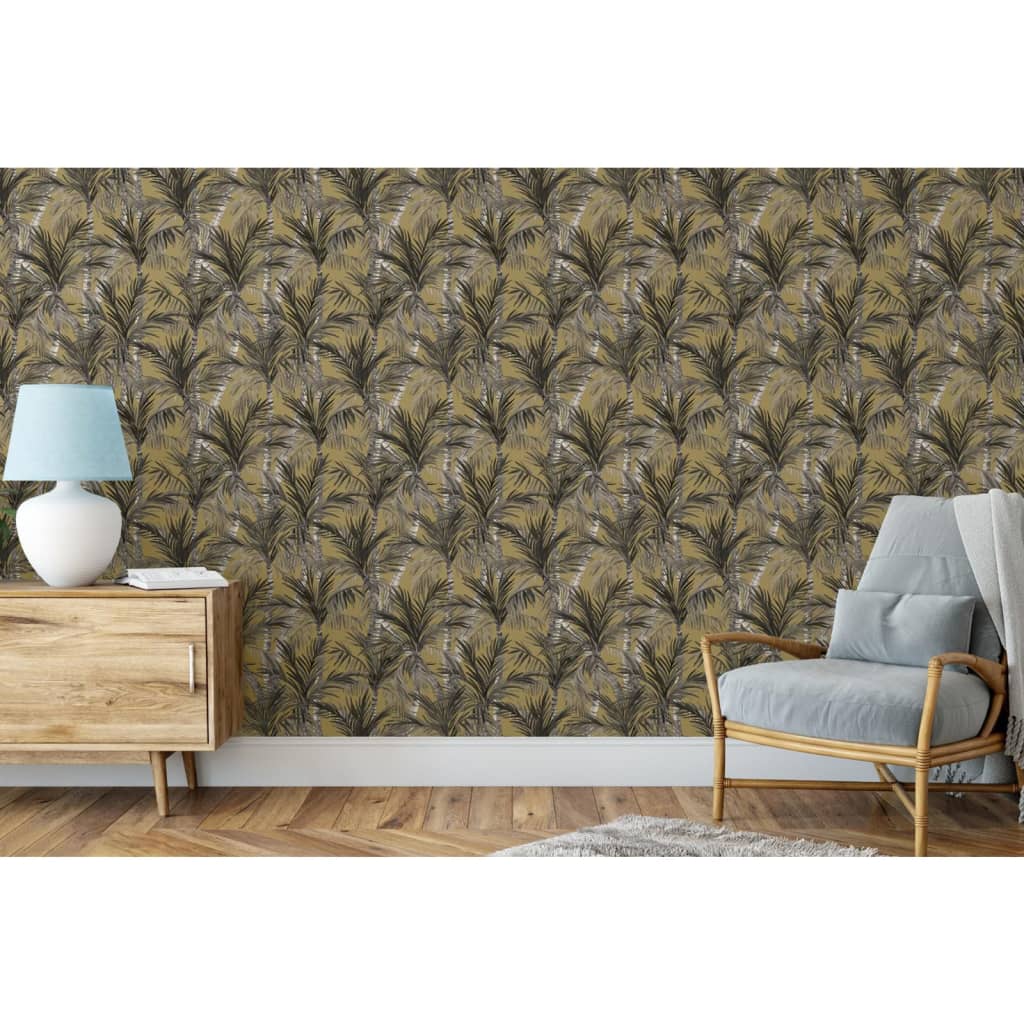 DUTCH WALLCOVERINGS Wallpaper "Palm Trees", gold and black