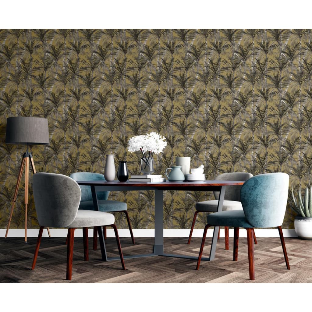DUTCH WALLCOVERINGS Wallpaper "Palm Trees", gold and black