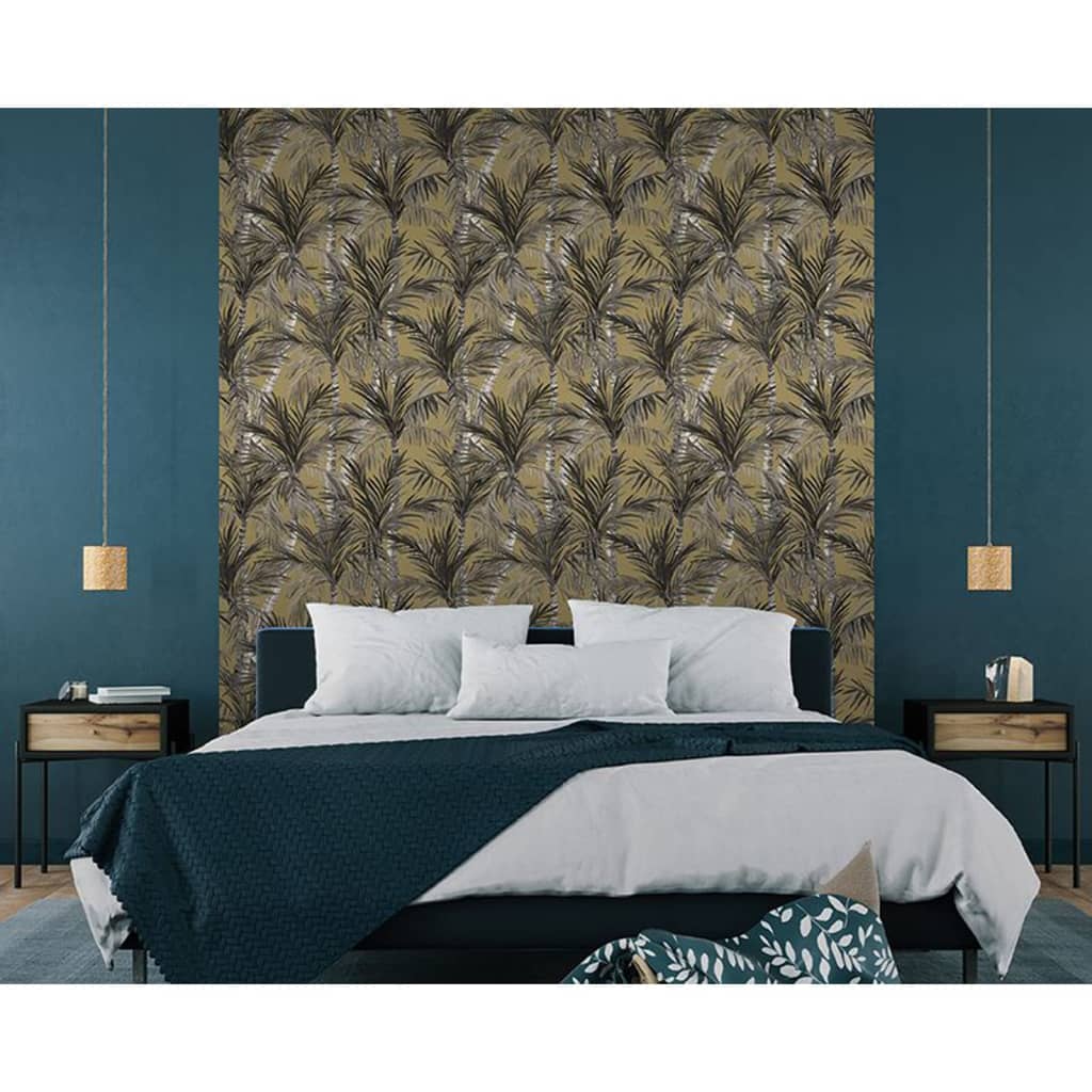 DUTCH WALLCOVERINGS Wallpaper "Palm Trees", gold and black