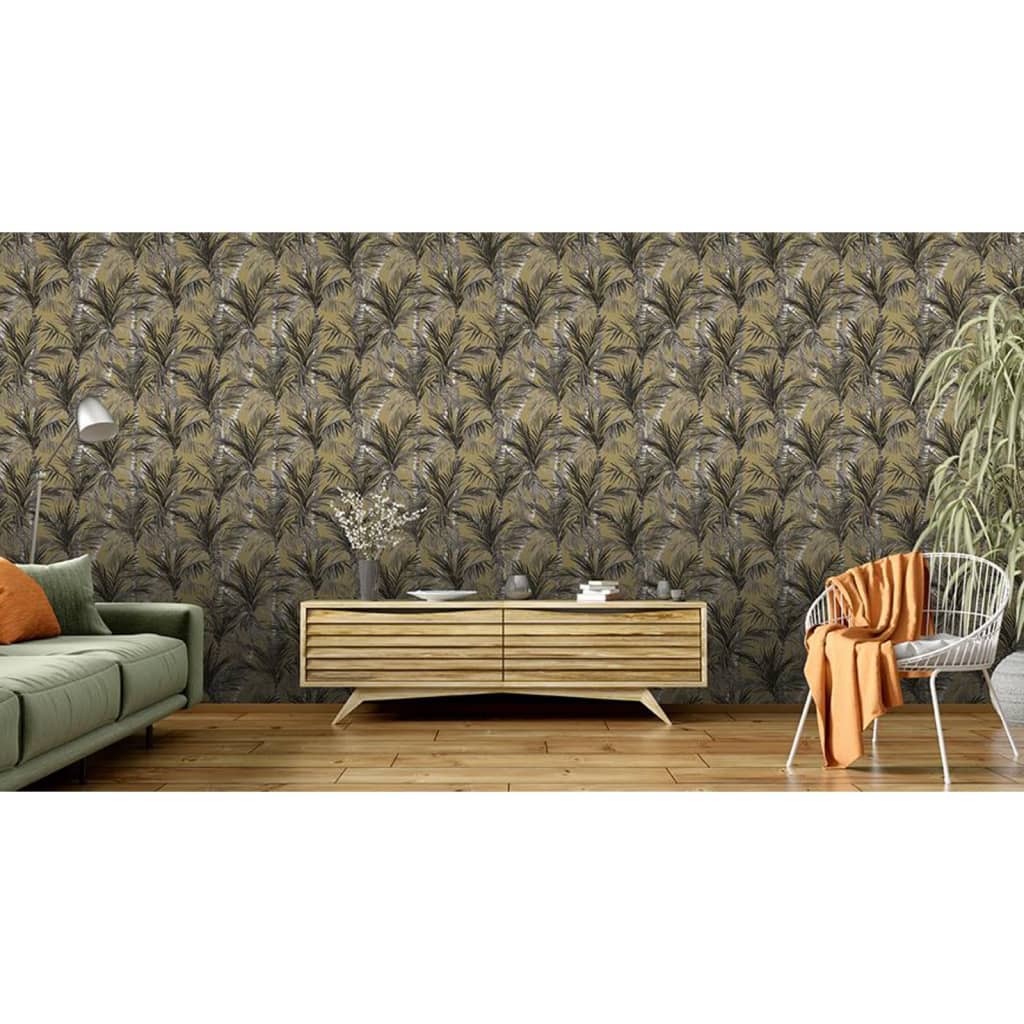 DUTCH WALLCOVERINGS Wallpaper "Palm Trees", gold and black