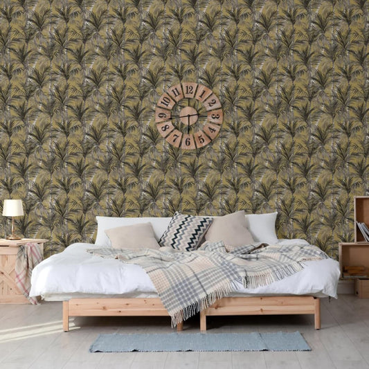 DUTCH WALLCOVERINGS Wallpaper "Palm Trees", gold and black