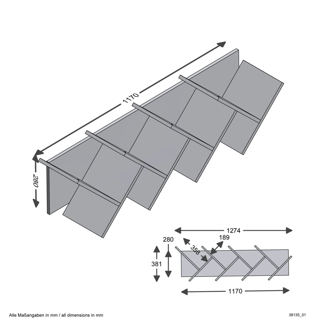 FMD Bibliotecă geometrică suspendată, stejar și negru
