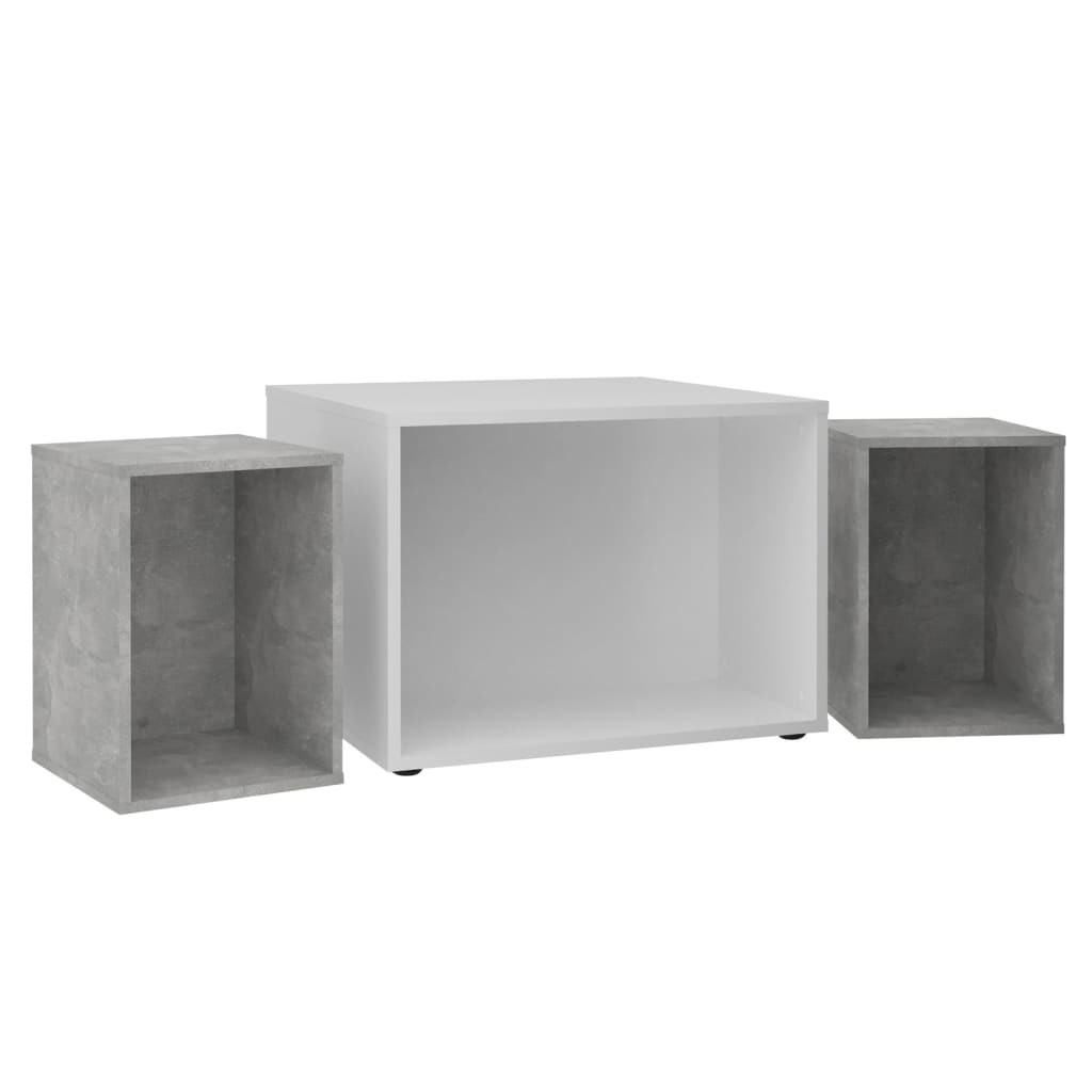 FMD Coffee table with 2 side tables, white and concrete, 67.5x67.5x50 cm