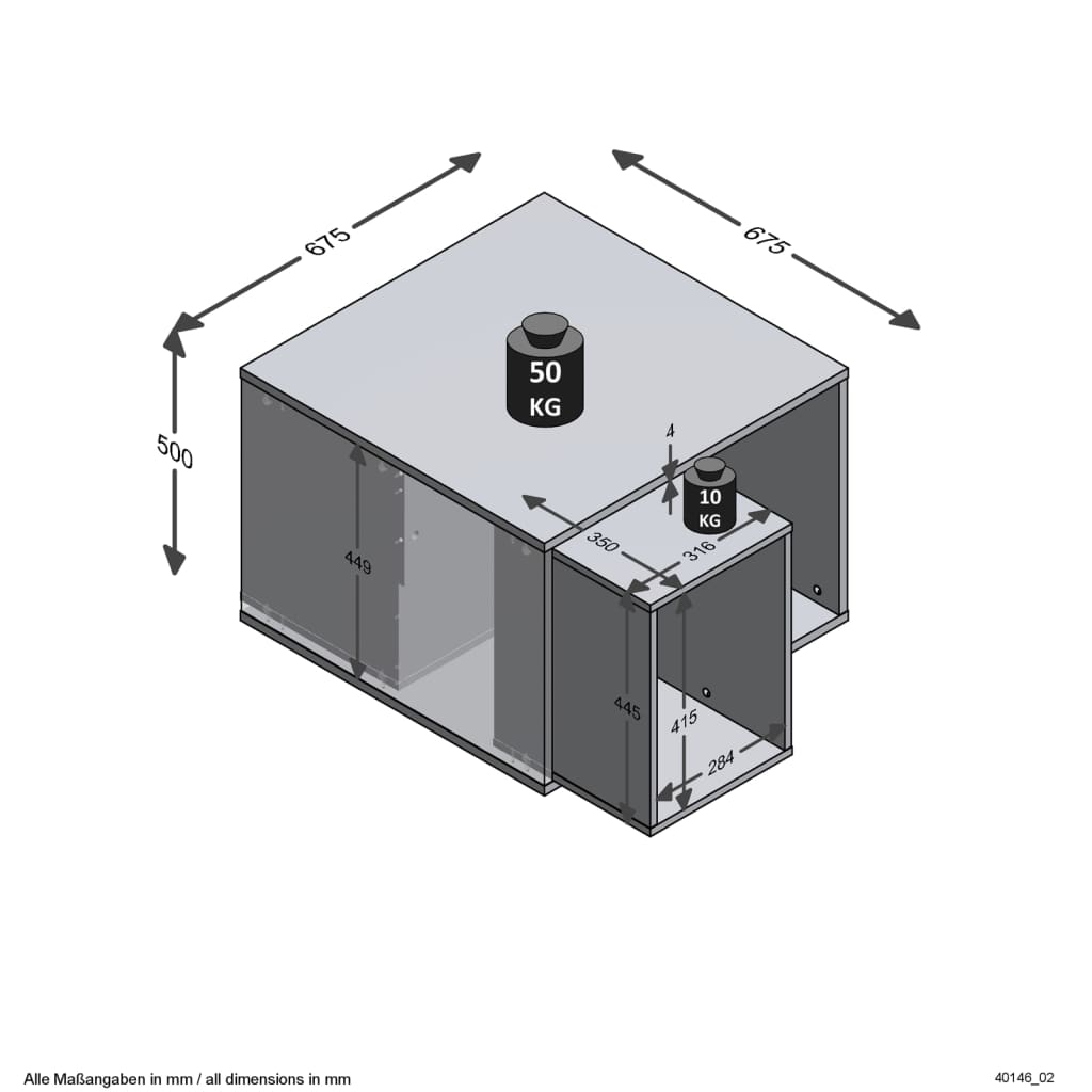 FMD Coffee table with 2 side tables, white and concrete, 67.5x67.5x50 cm