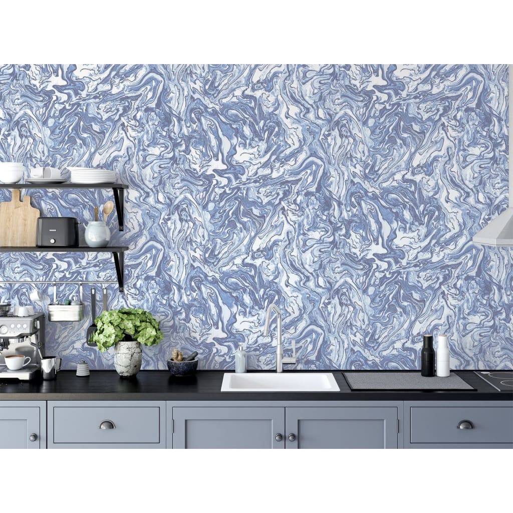 DUTCH WALLCOVERINGS Wallpaper "Liquid Marble", blue