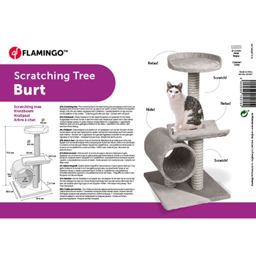 FLAMINGO Scratching set for cats Belly, grey, 40x40x77 cm