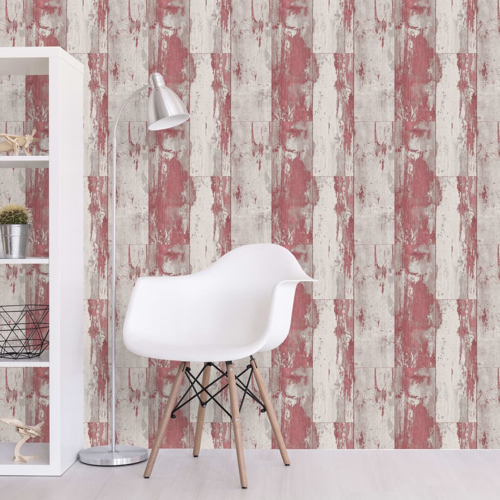 DUTCH WALLCOVERINGS Wallpaper Wood with wooden pattern, red and beige