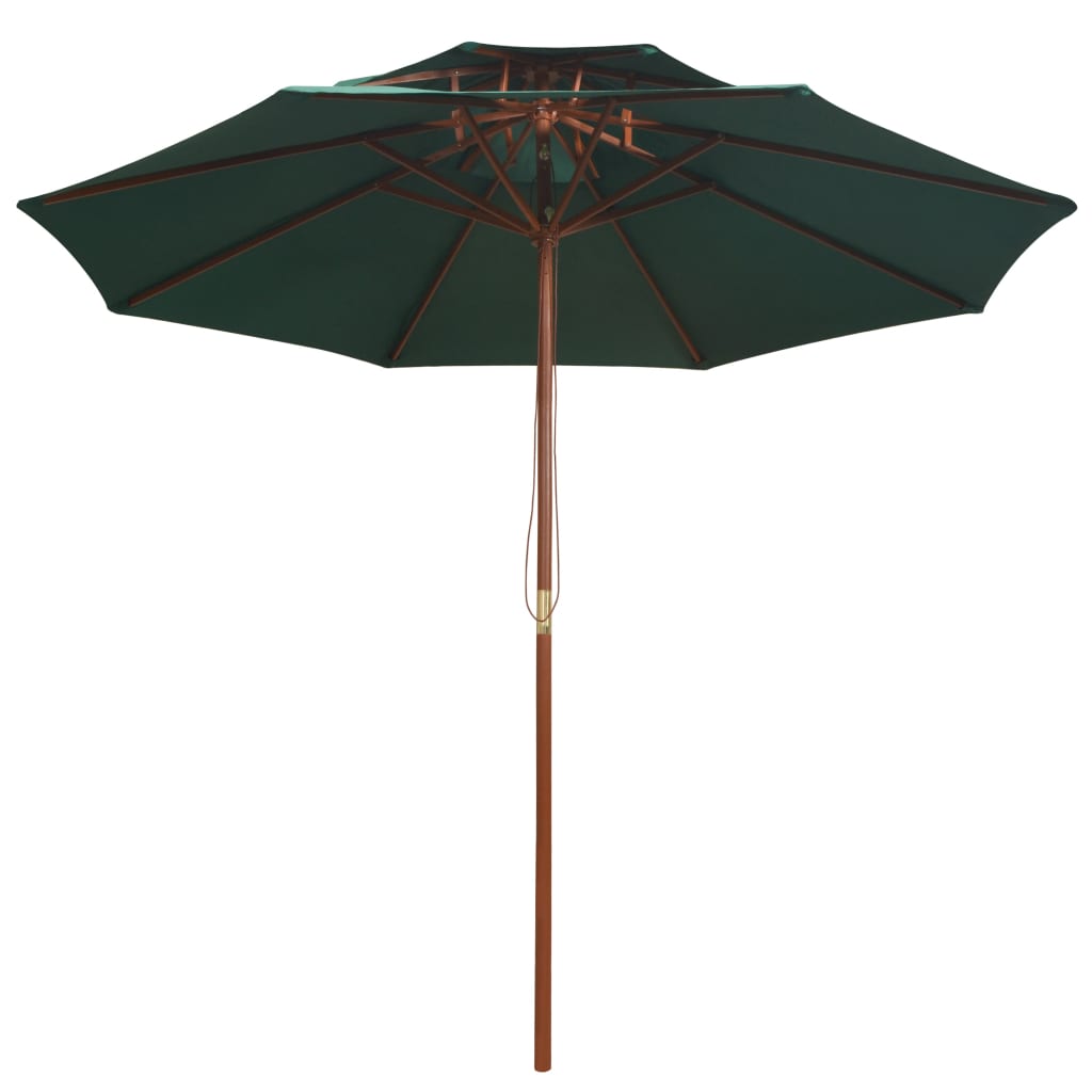 Umbrelă de soare dublă, 270x270 cm, stâlp de lemn, verde