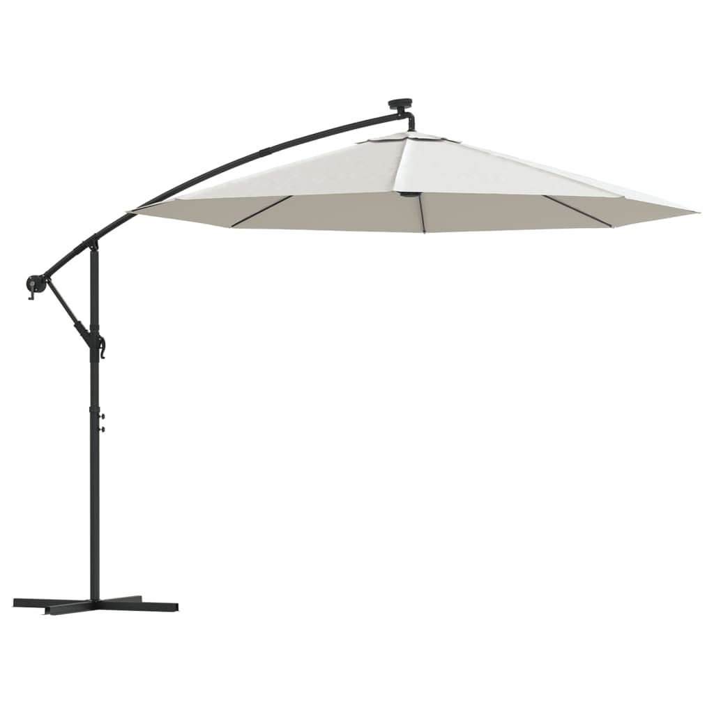 Umbrelă soare suspendată, iluminare LED, stâlp metalic 300 cm