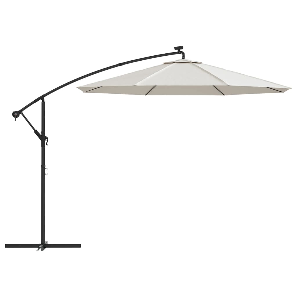 Umbrelă soare suspendată, iluminare LED, stâlp metalic 300 cm