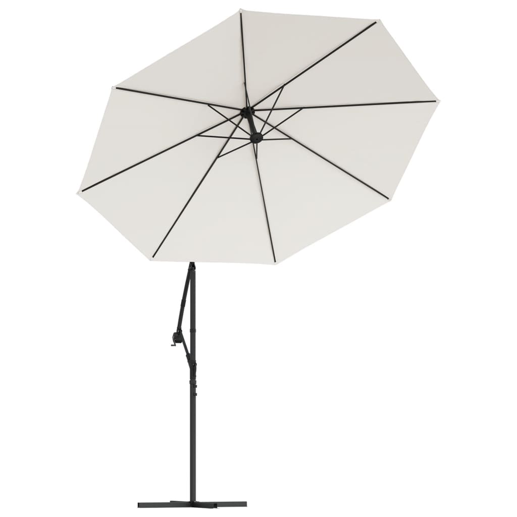 Umbrelă soare suspendată, iluminare LED, stâlp metalic 300 cm