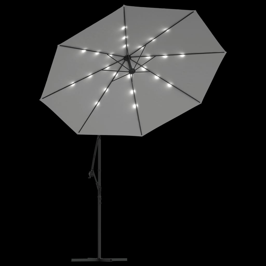 Umbrelă soare suspendată, iluminare LED, stâlp metalic 300 cm