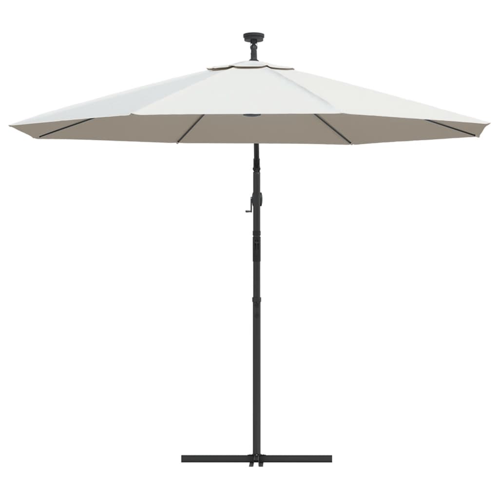 Umbrelă soare suspendată, iluminare LED, stâlp metalic 300 cm