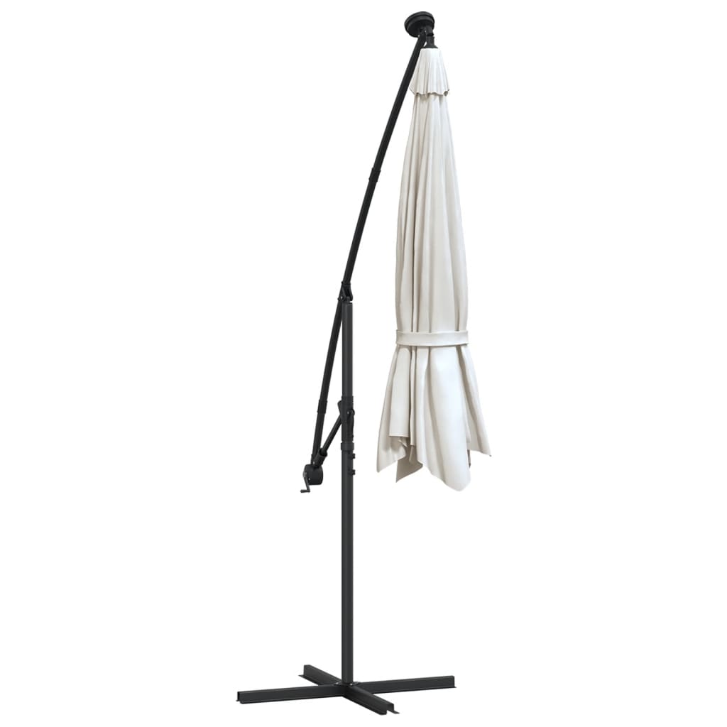 Umbrelă soare suspendată, iluminare LED, stâlp metalic 300 cm