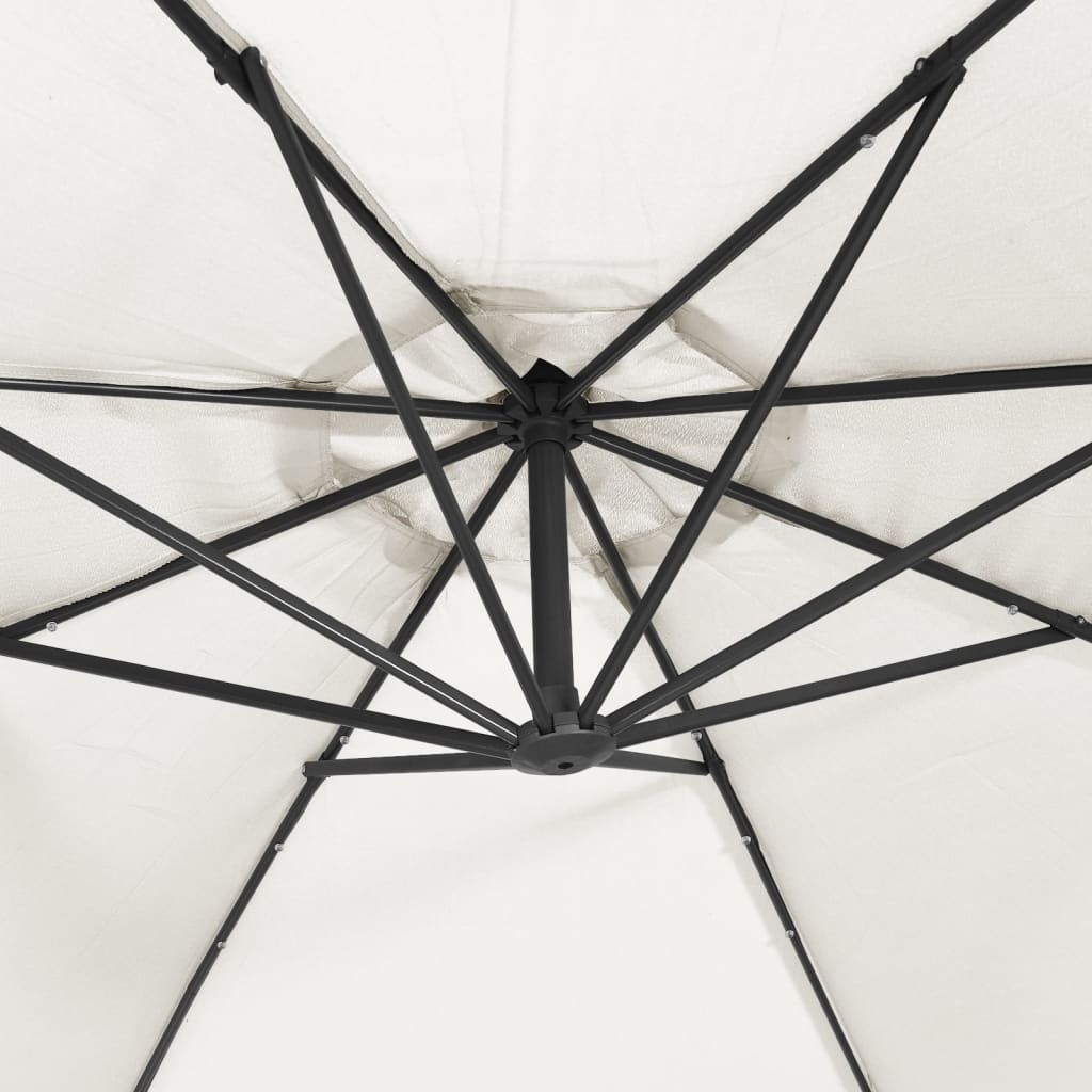 Umbrelă soare suspendată, iluminare LED, stâlp metalic 300 cm