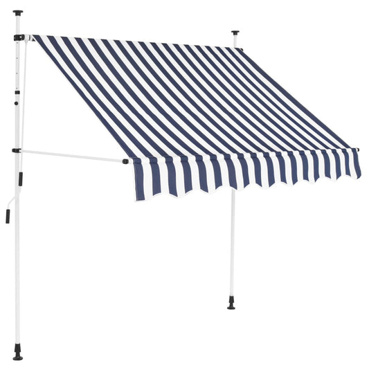 Copertină retractabilă manual, dungi albastru și alb, 150 cm
