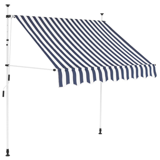 Copertină retractabilă manual, dungi albastru și alb, 200 cm