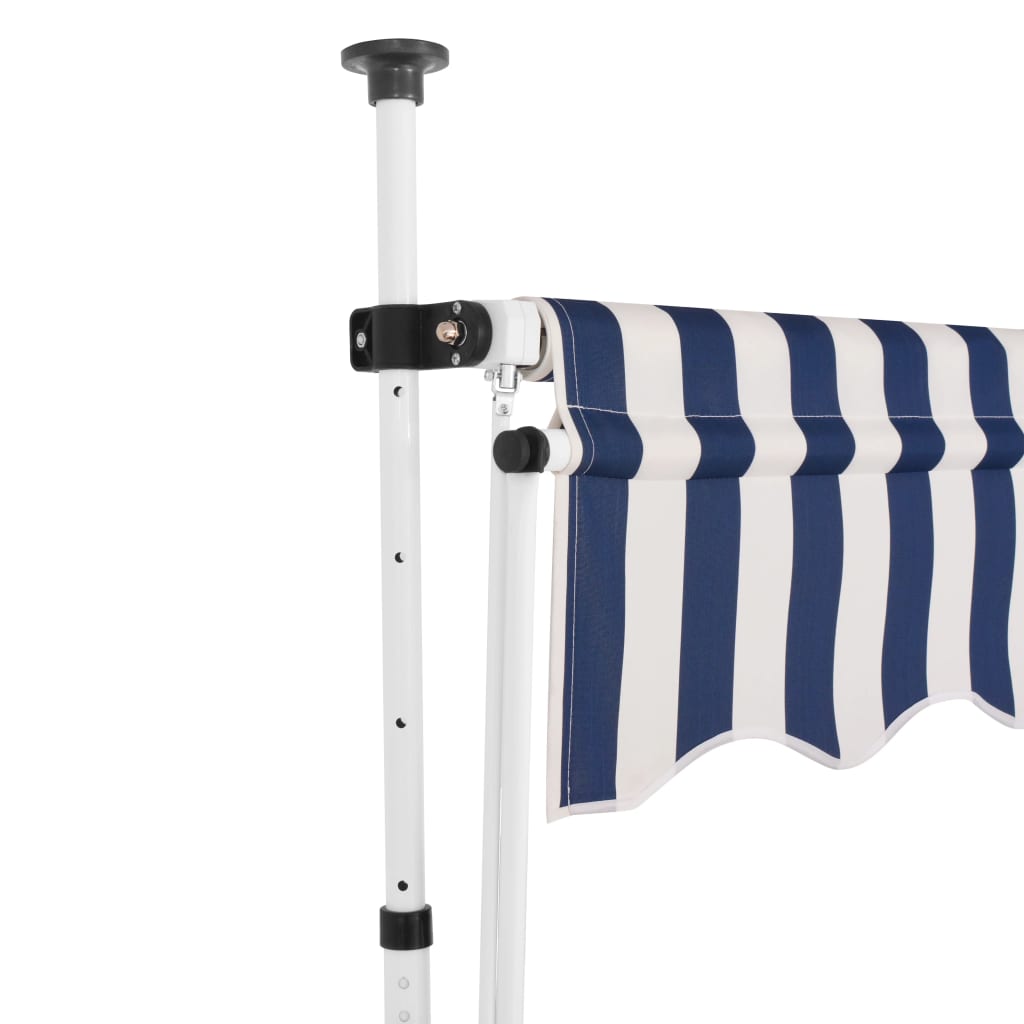 Copertină retractabilă manual, dungi albastru și alb, 200 cm