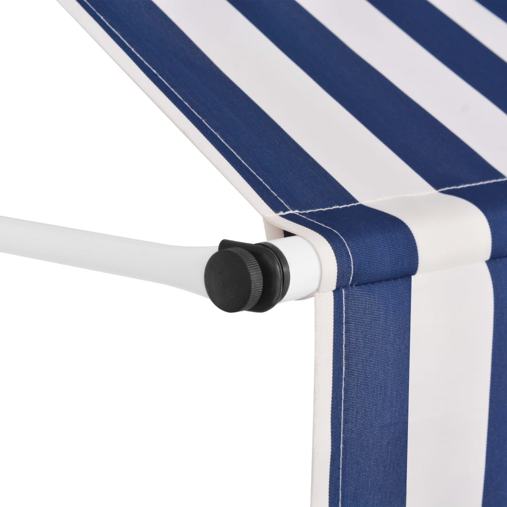 Copertină retractabilă manual, dungi albastru și alb, 200 cm