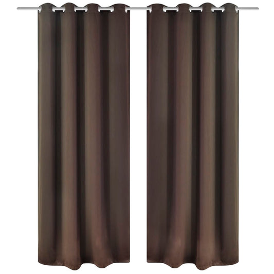 Draperii opace cu ocheți metalici, 2 buc, 135 x 175 cm, maro