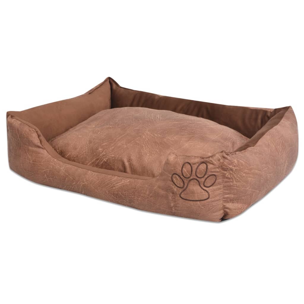 Dog bed with cushion, beige, size M, eco-friendly PU leather