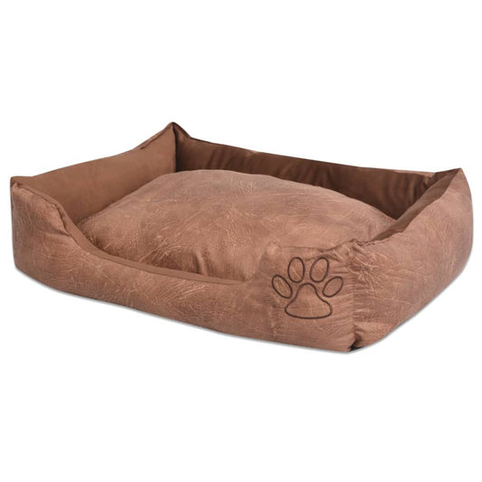 Dog bed with cushion, beige, size M, eco-friendly PU leather