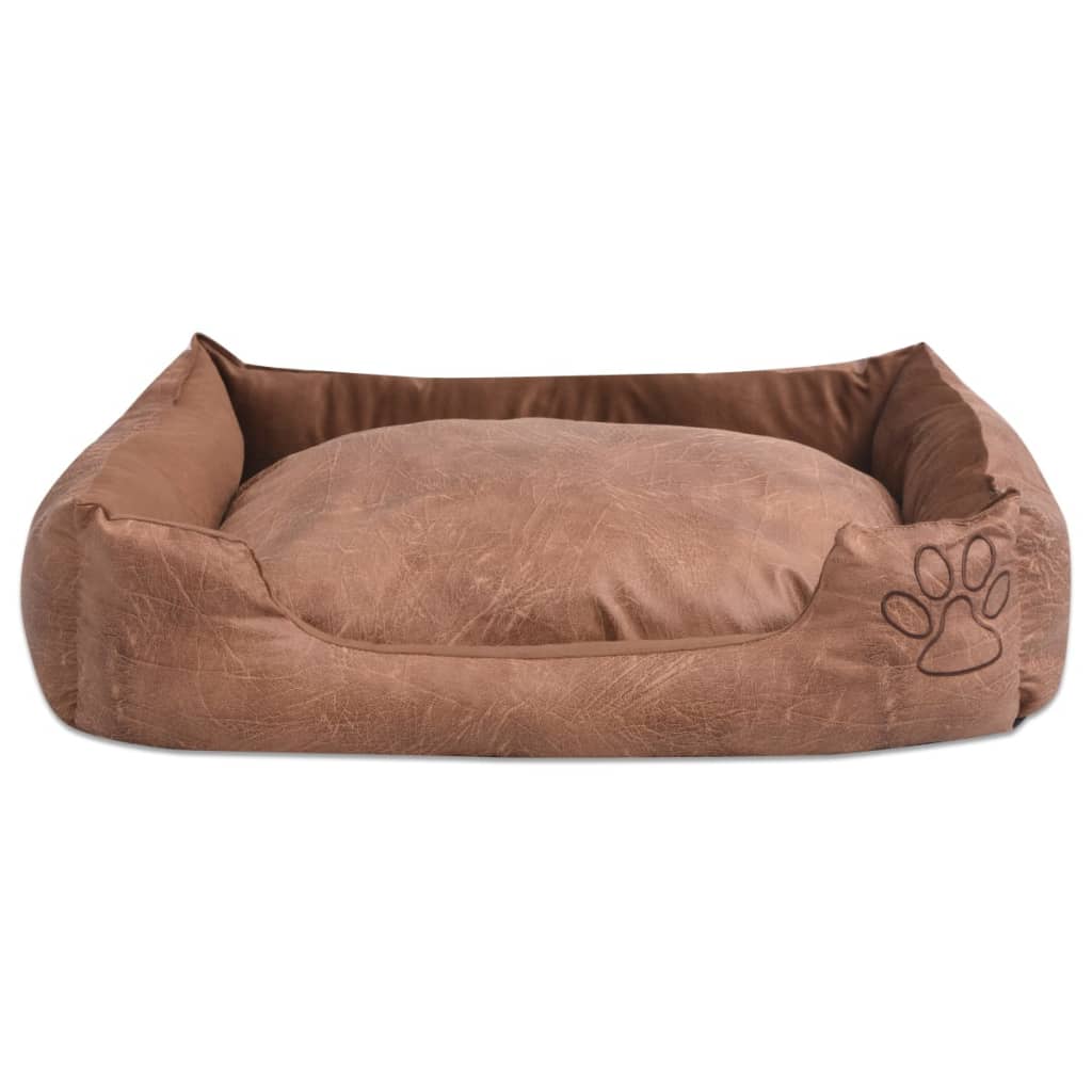 Dog bed with cushion, beige, size M, eco-friendly PU leather