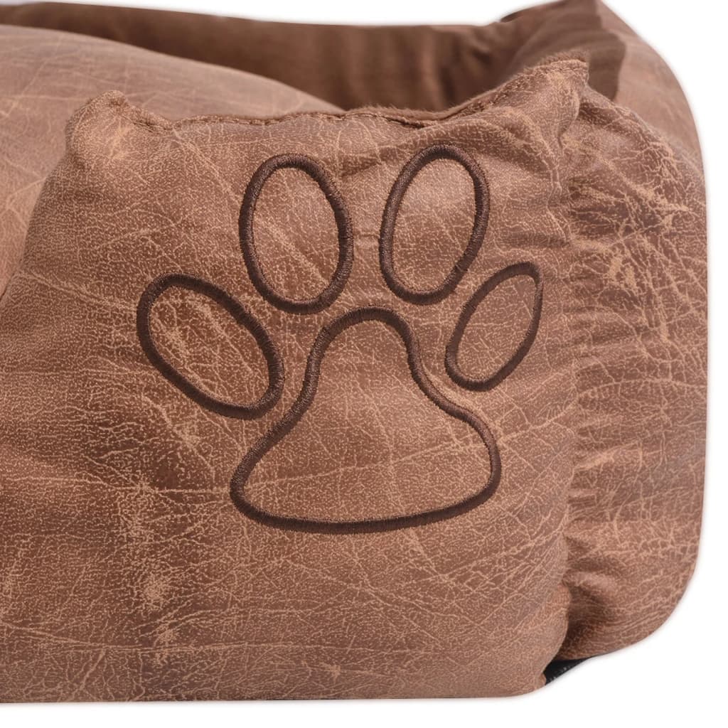 Dog bed with cushion, beige, size M, eco-friendly PU leather