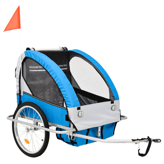 2-in-1 bicycle trailer &amp; baby stroller, blue and gray
