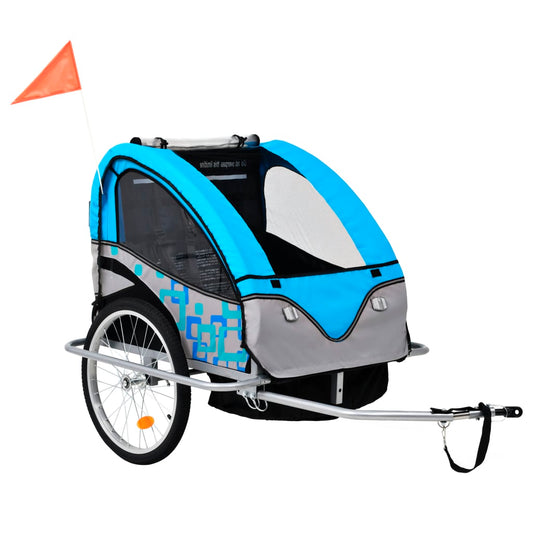 2-in-1 bicycle trailer &amp; baby stroller, blue and gray