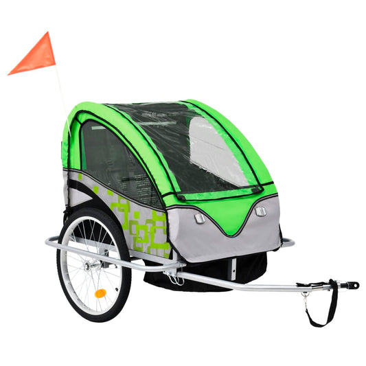 2-in-1 Bicycle Trailer &amp; Baby Stroller, Green &amp; Grey