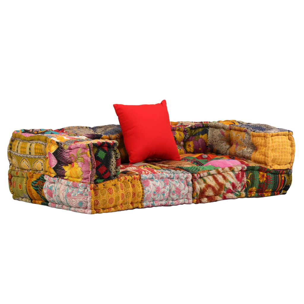 Modular sofa with 2 seats, patches, fabric