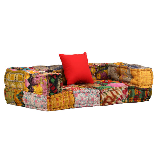 Modular sofa with 2 seats, patches, fabric