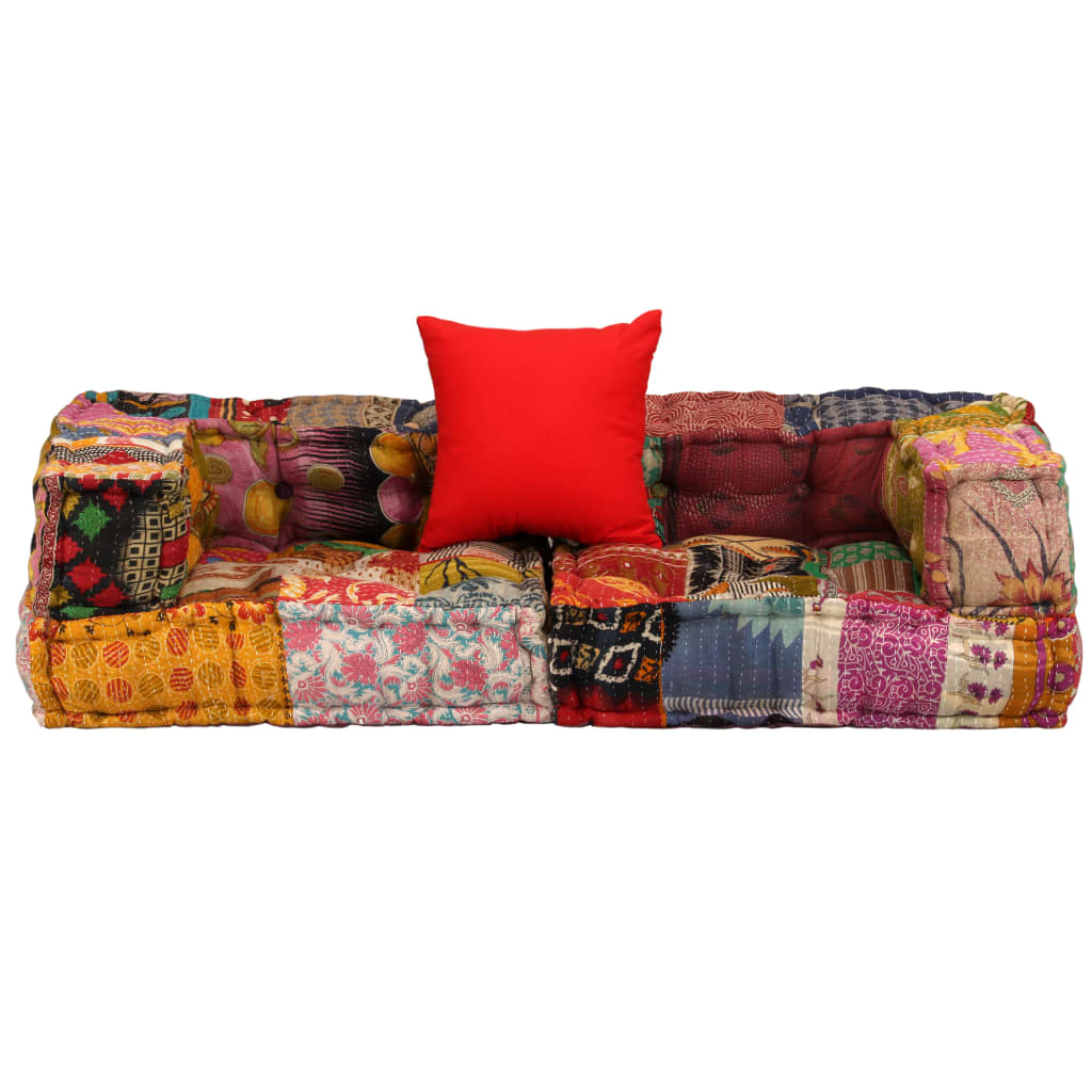 Modular sofa with 2 seats, patches, fabric