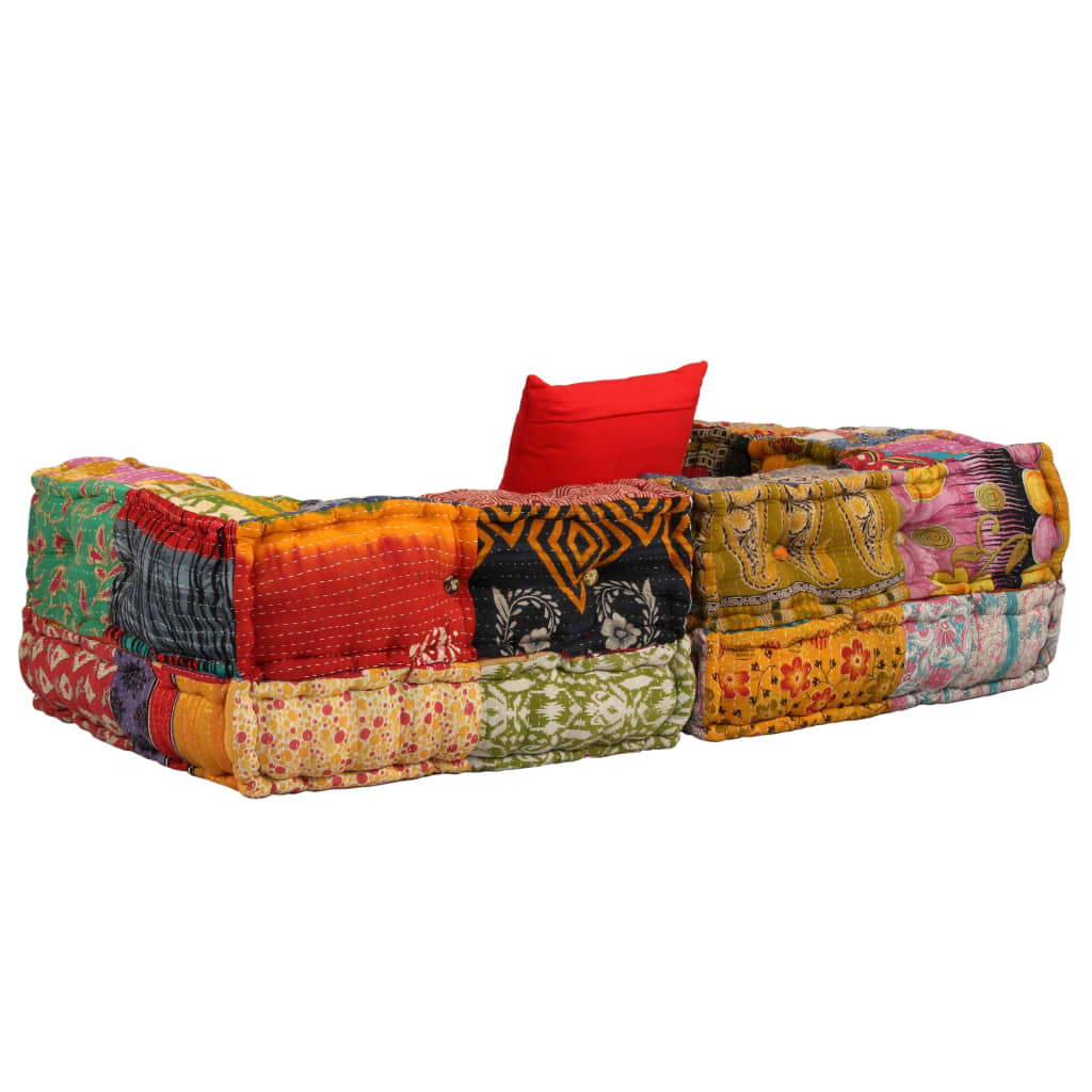 Modular sofa with 2 seats, patches, fabric