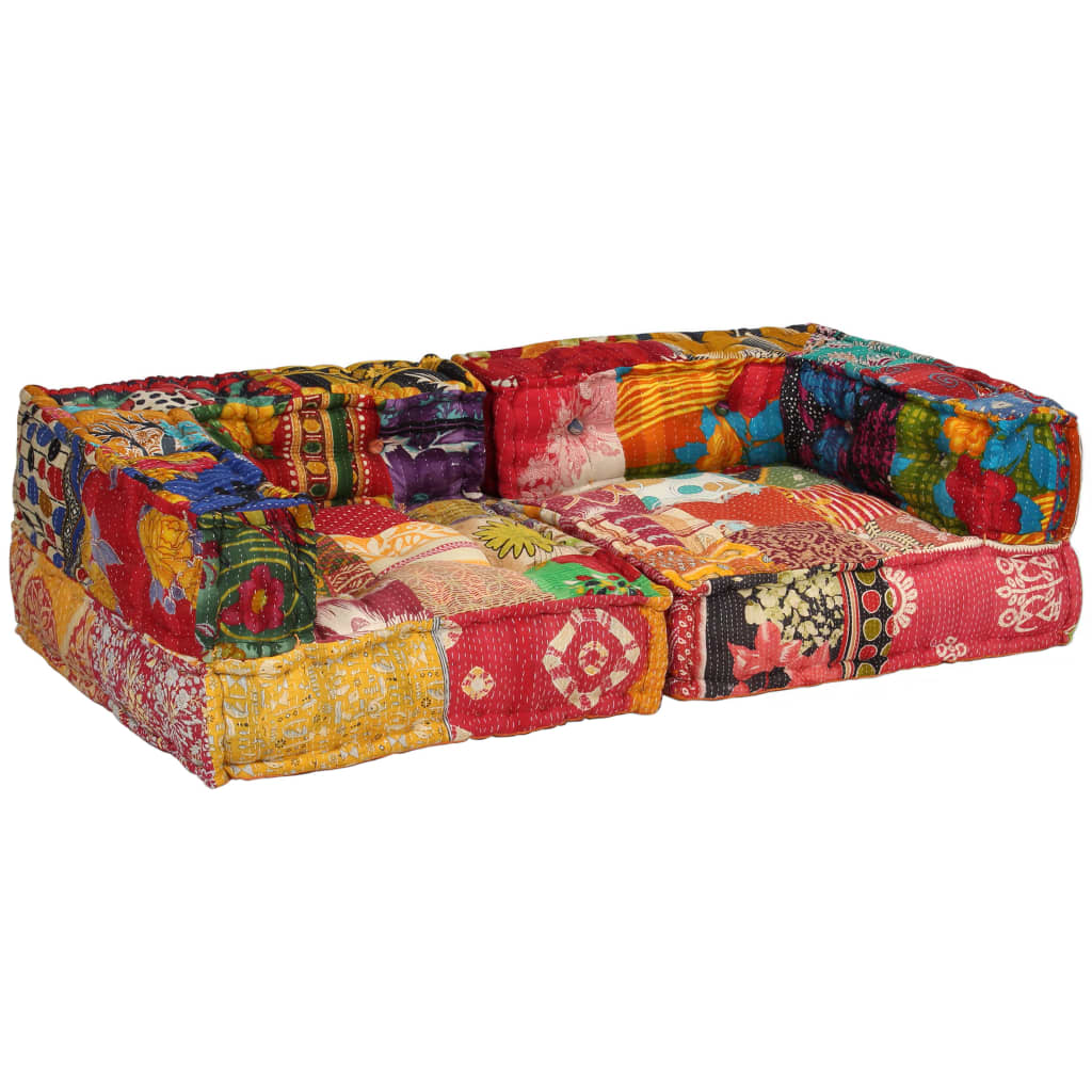 Modular sofa with 2 seats, patches, fabric