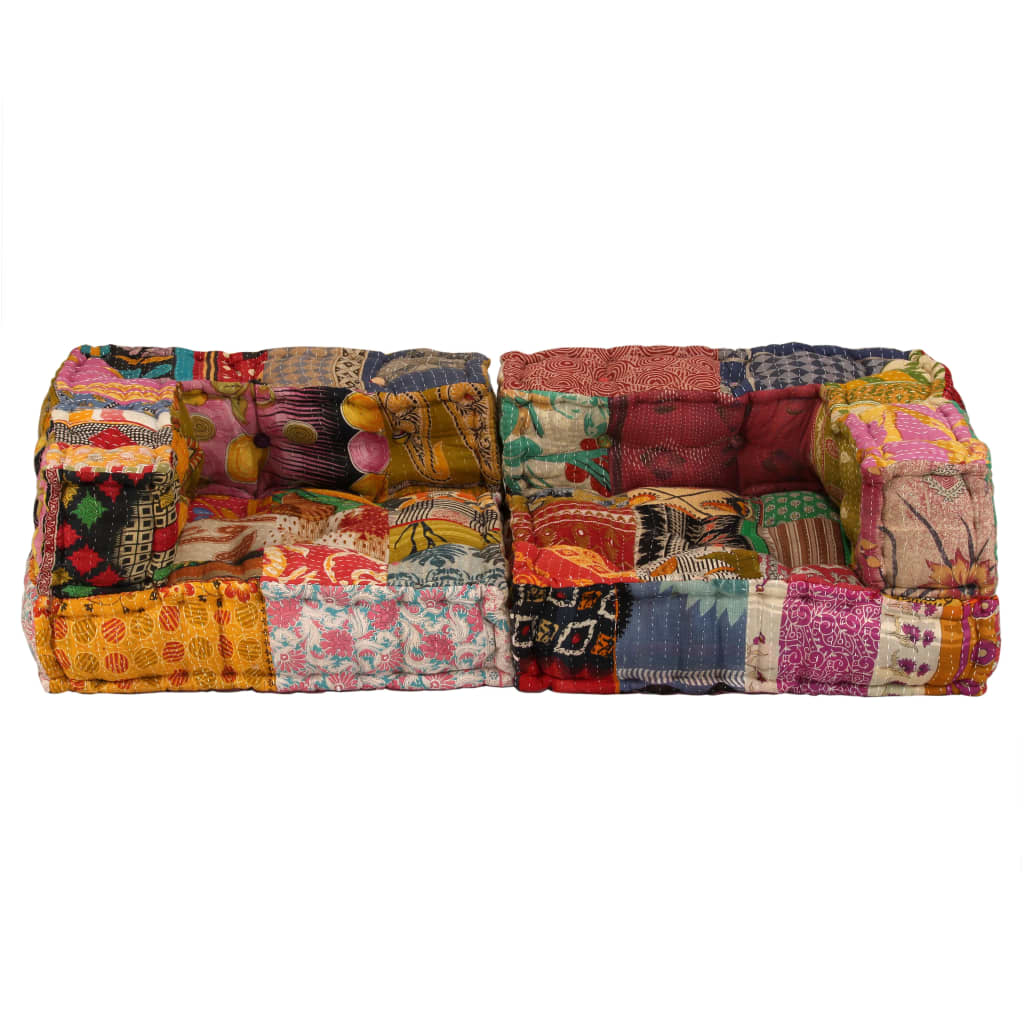 Modular sofa with 2 seats, patches, fabric