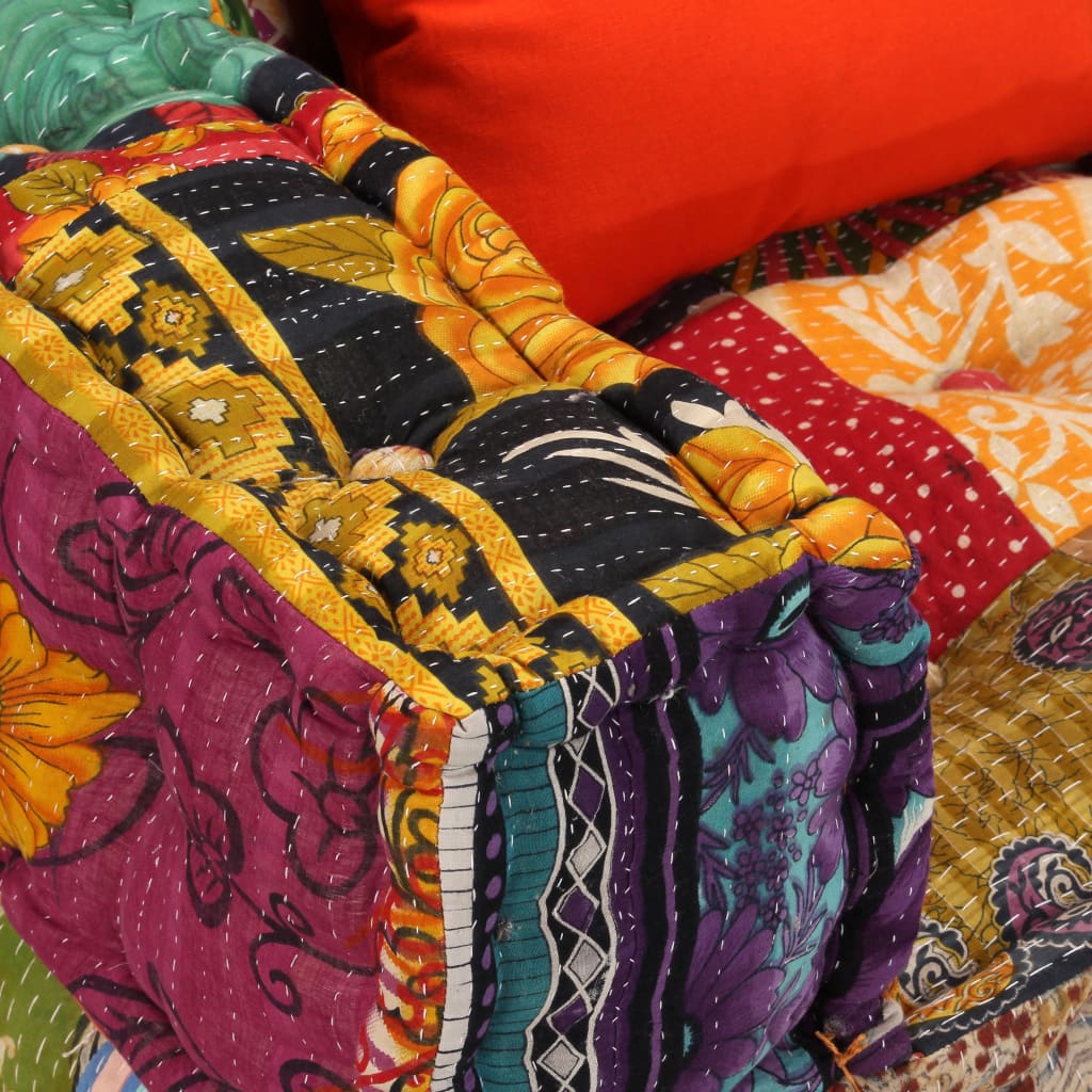 Modular sofa with 2 seats, patches, fabric