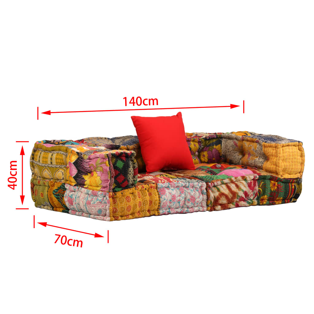 Modular sofa with 2 seats, patches, fabric