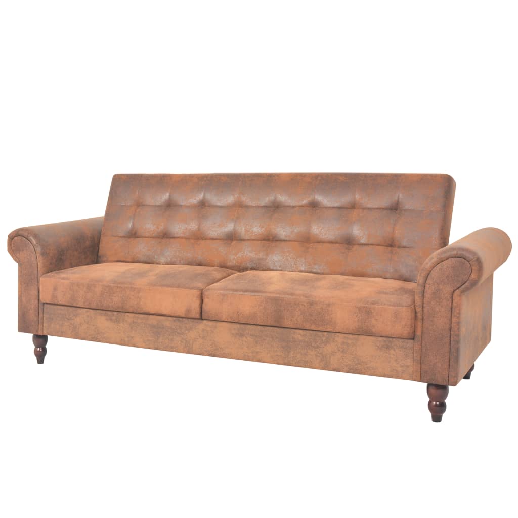Extendable sofa with armrests/2 seats, brown, artificial velor