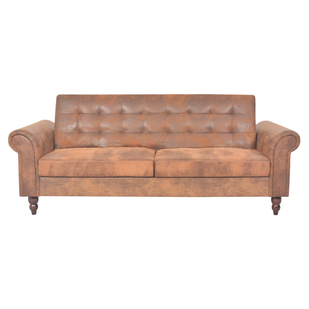 Extendable sofa with armrests/2 seats, brown, artificial velor