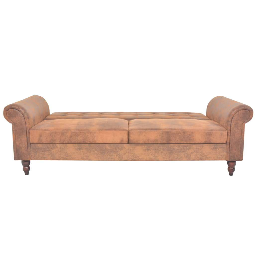 Extendable sofa with armrests/2 seats, brown, artificial velor