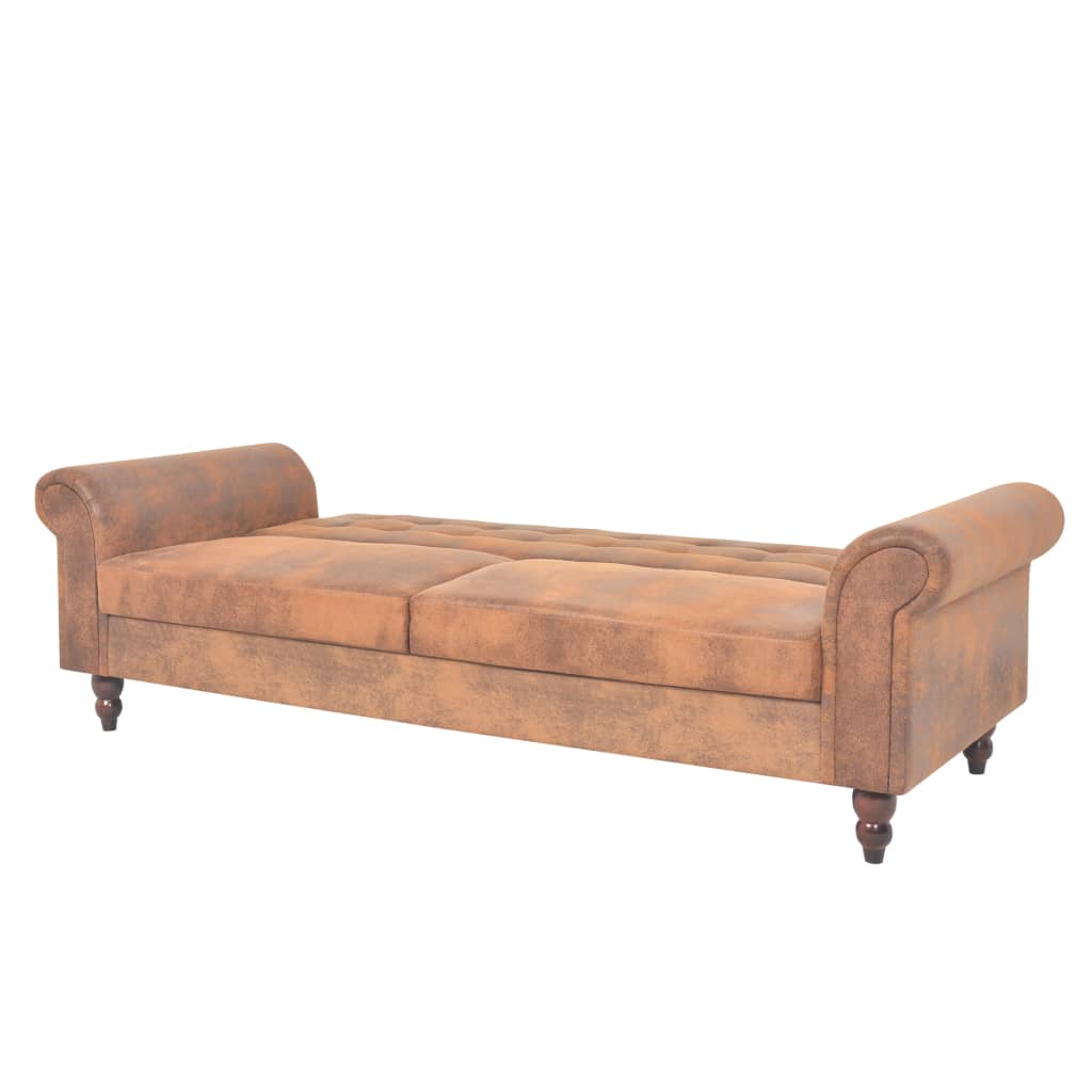 Extendable sofa with armrests/2 seats, brown, artificial velor