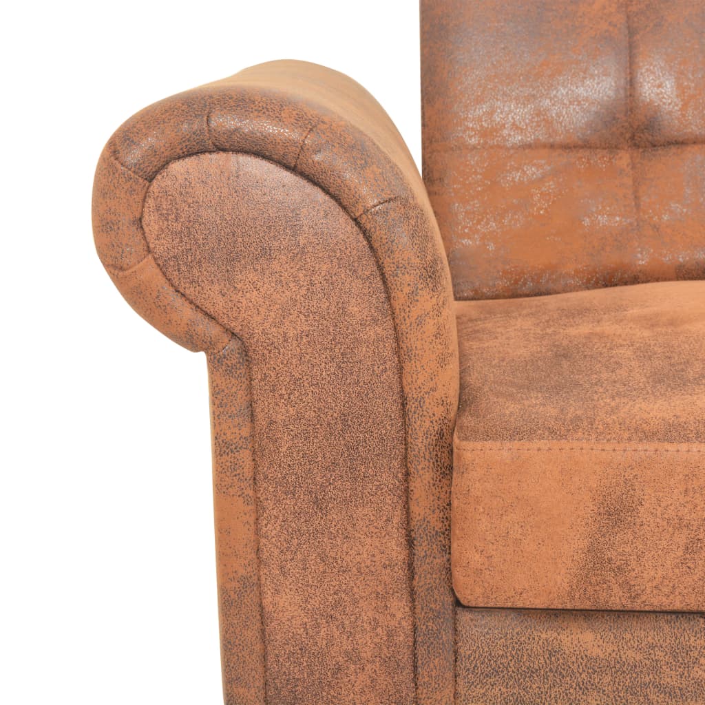 Extendable sofa with armrests/2 seats, brown, artificial velor
