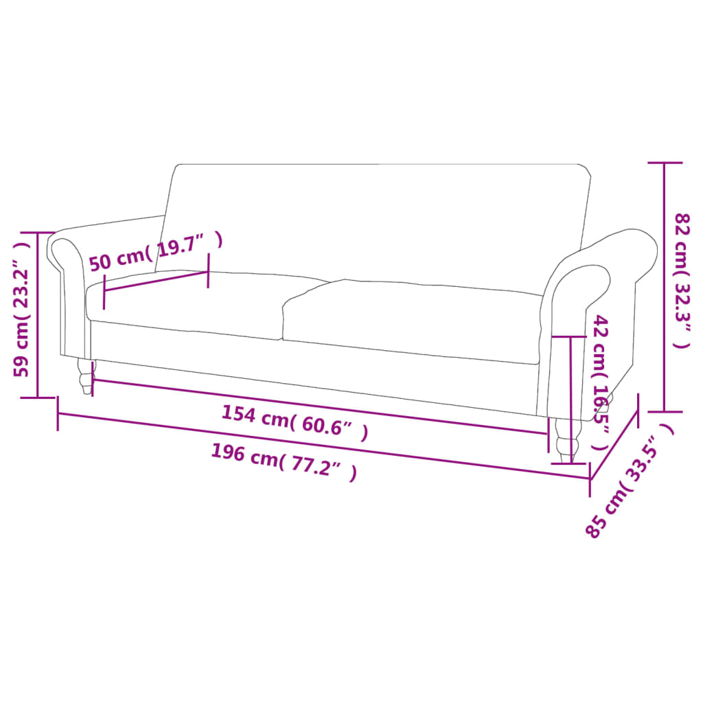 Extendable sofa with armrests/2 seats, brown, artificial velor