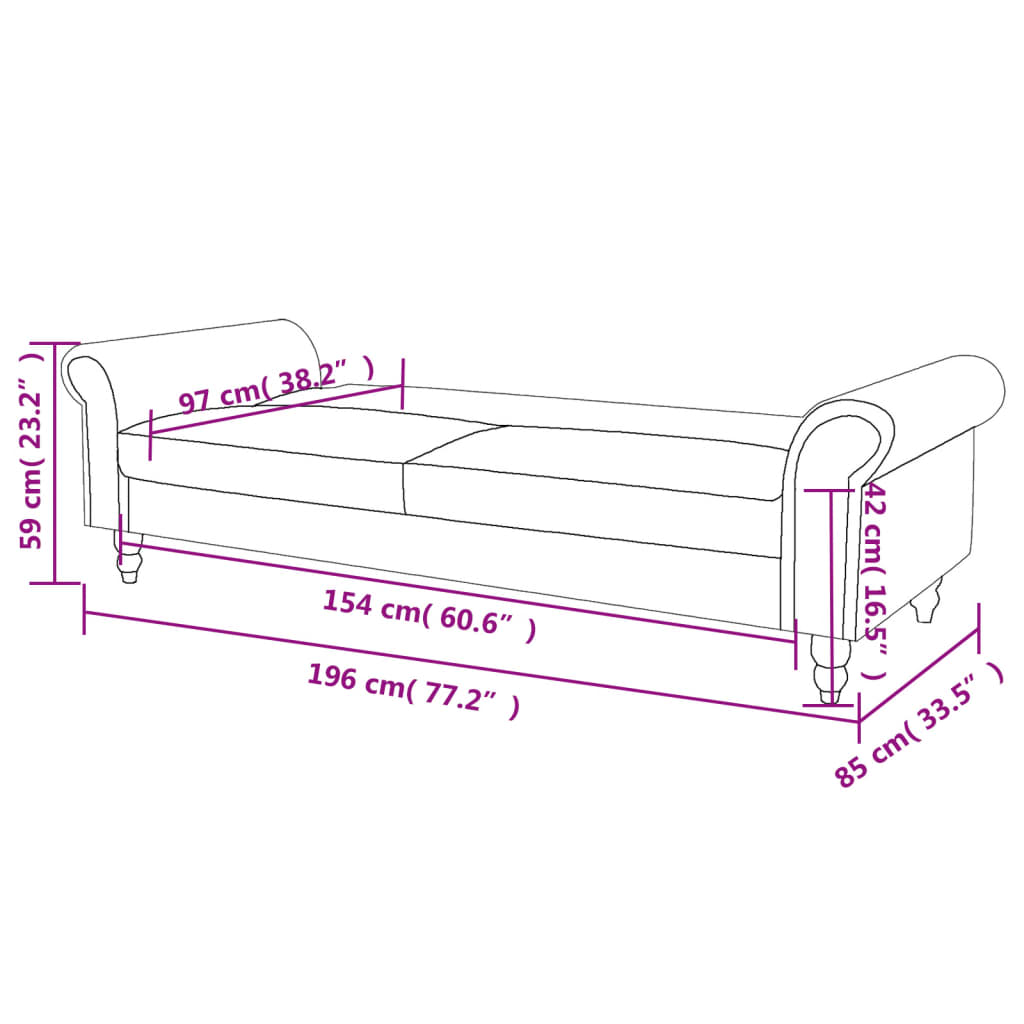 Extendable sofa with armrests/2 seats, brown, artificial velor