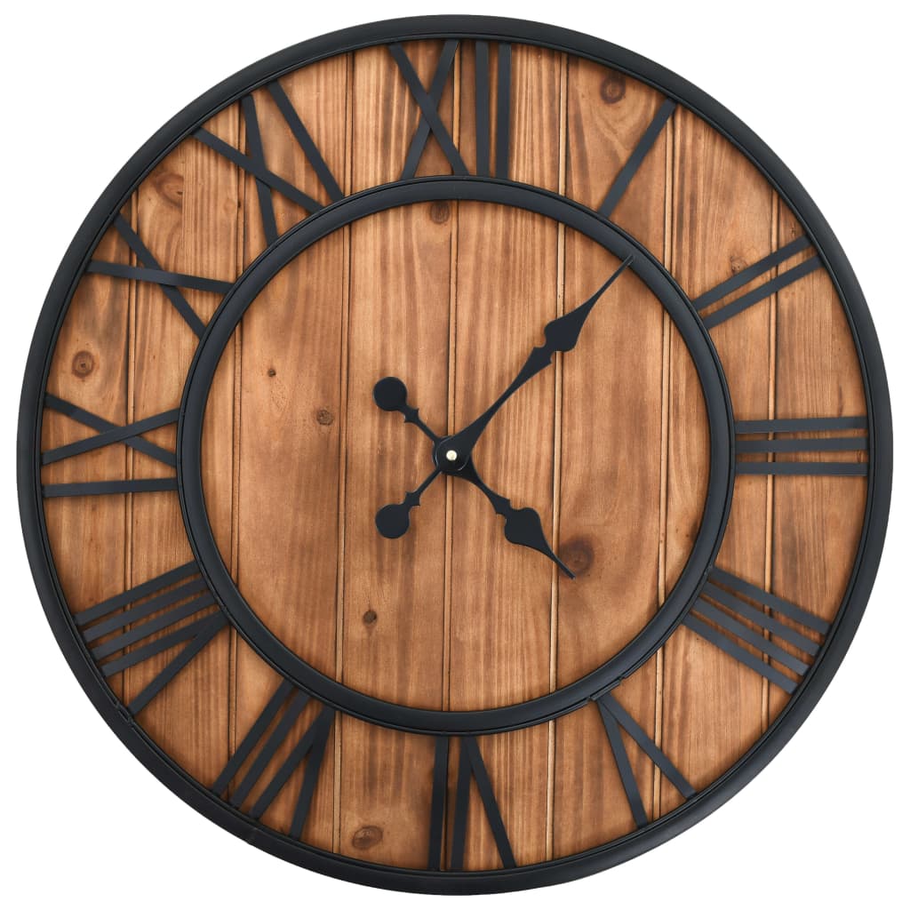 Vintage wall clock with quartz, wood and metal, XXL, 60 cm