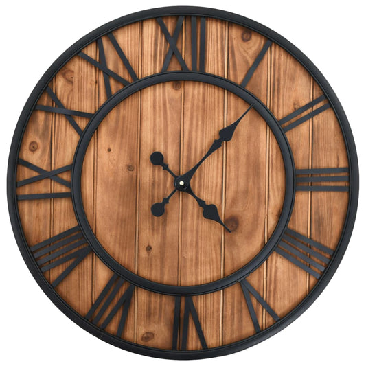 Vintage wall clock with quartz, wood and metal, XXL, 60 cm