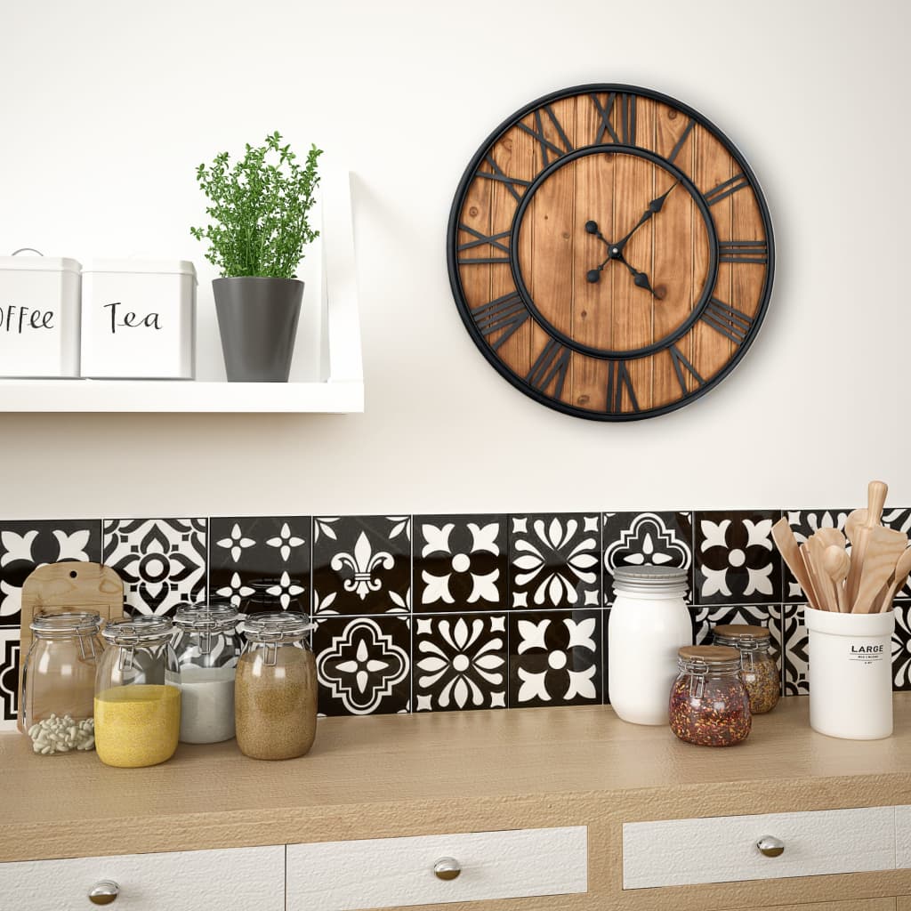 Vintage wall clock with quartz, wood and metal, XXL, 60 cm