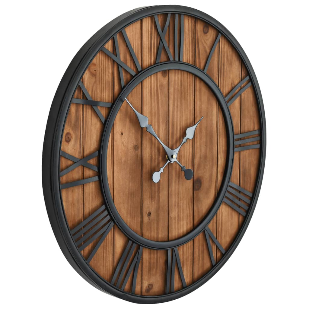 Vintage wall clock with quartz, wood and metal, XXL, 60 cm